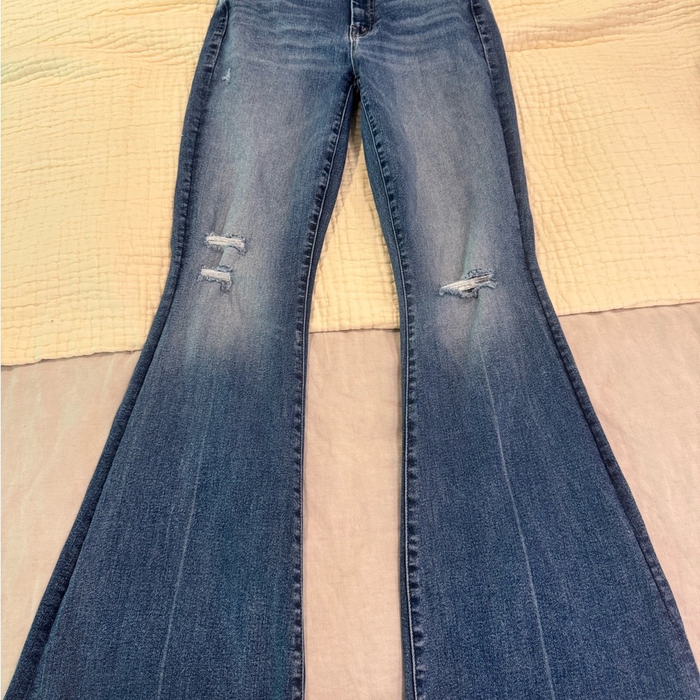 MOTHER Distressed Blue Flare Jeans